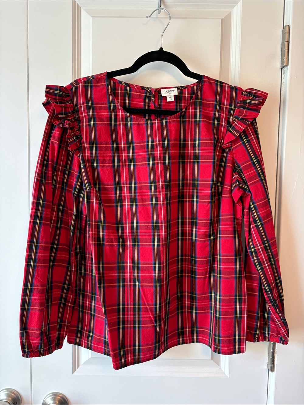 J. Crew Factory Plaid Ruffle Top, size XL